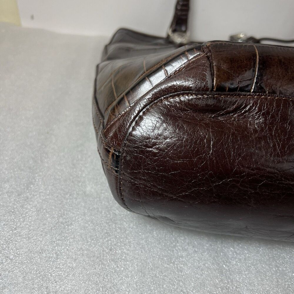 Brighton Brown Croc Embossed Leather Tote Shoulder Bag Heart Charm - Picture 9 of 14